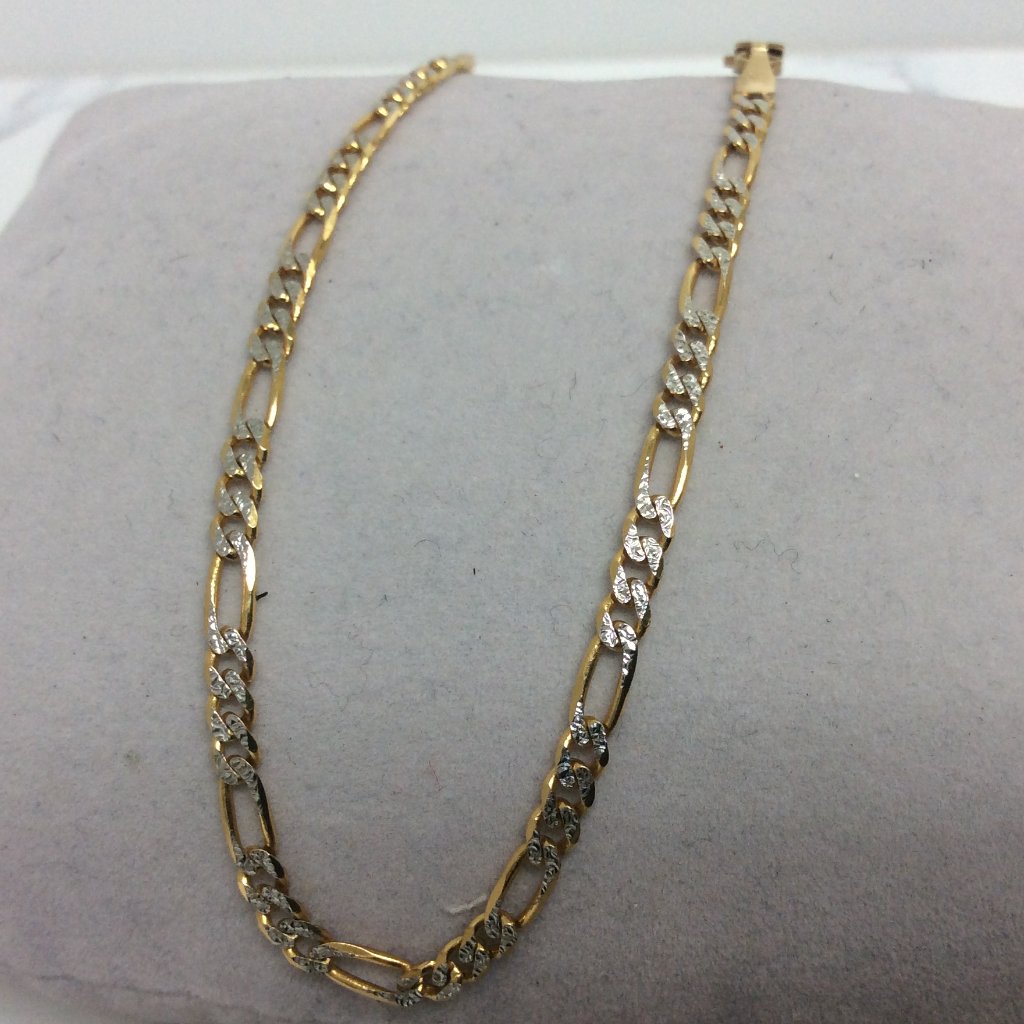 14k Yellow Real Solid Gold Two Tone Figaro Link Bracelet 7 3gr 28mm